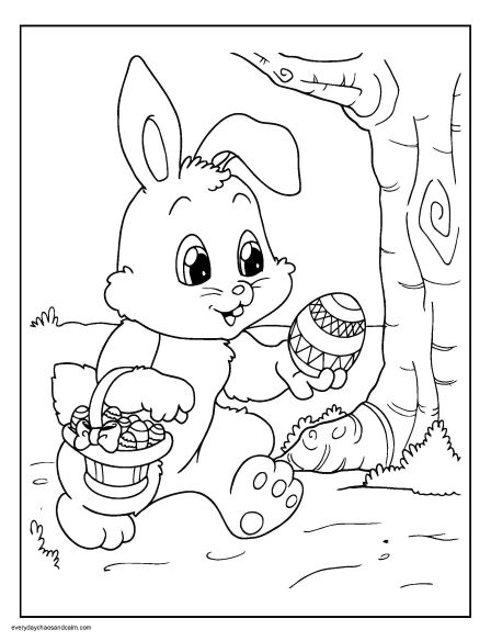 Easter Bunny with Basket Coloring Page